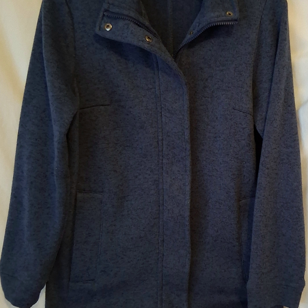 Lands' End Women's Heathered Navy Sweater SZ Small (6-8) Pockets, Snaps, Zipper